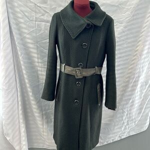 Mackage dark green wool and cashmere blend long coat with belt